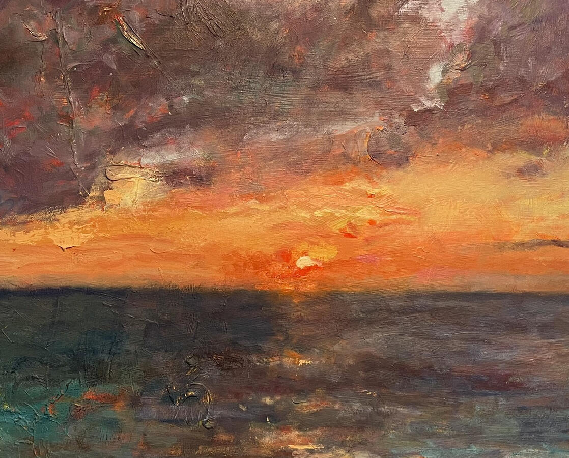 Sea of Tropical Sunset — Oil on wood panel, 24 x 30 in., $1850