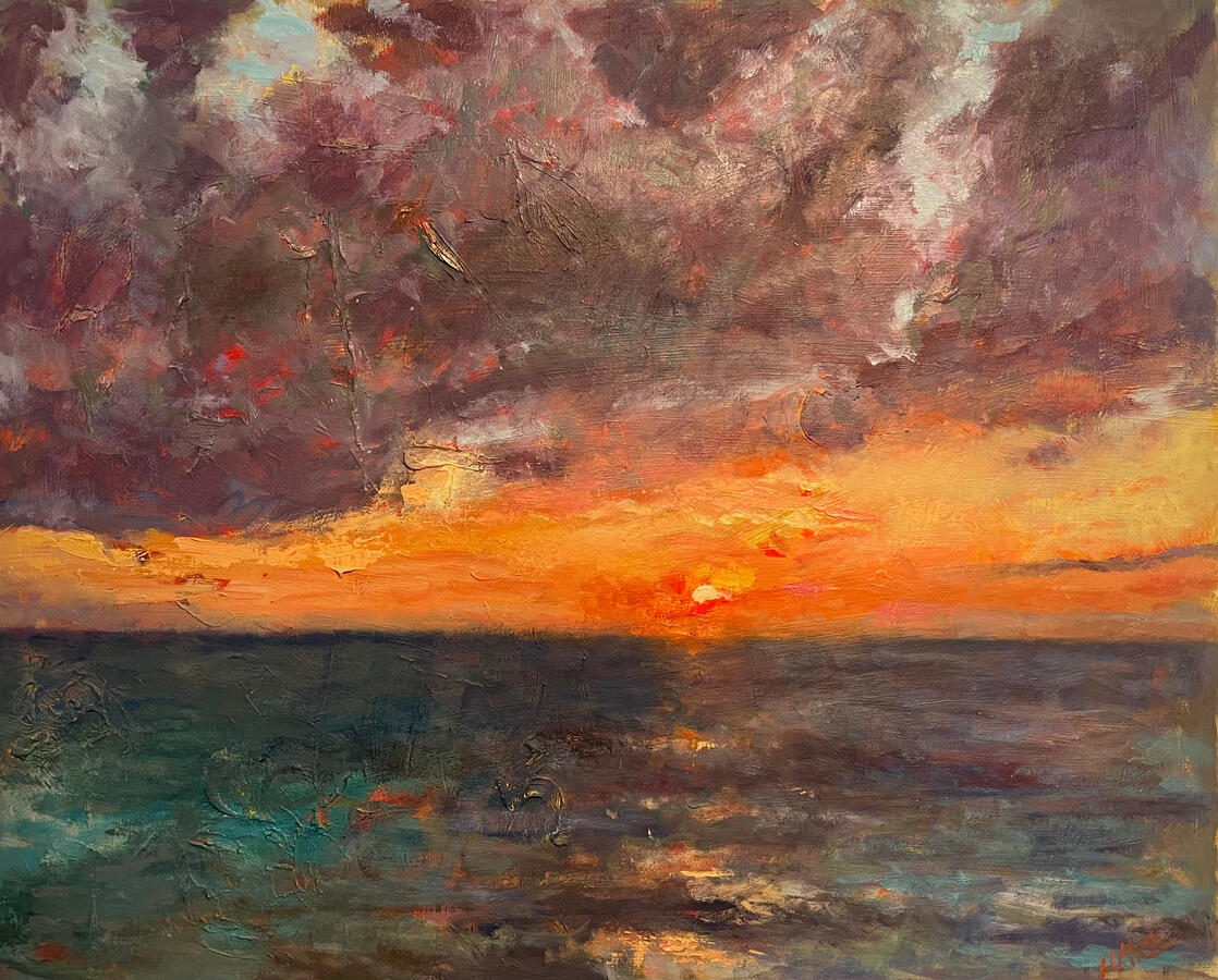 Sea Sunset Vista — Oil on wood panel, 20 x 24 in. $1200